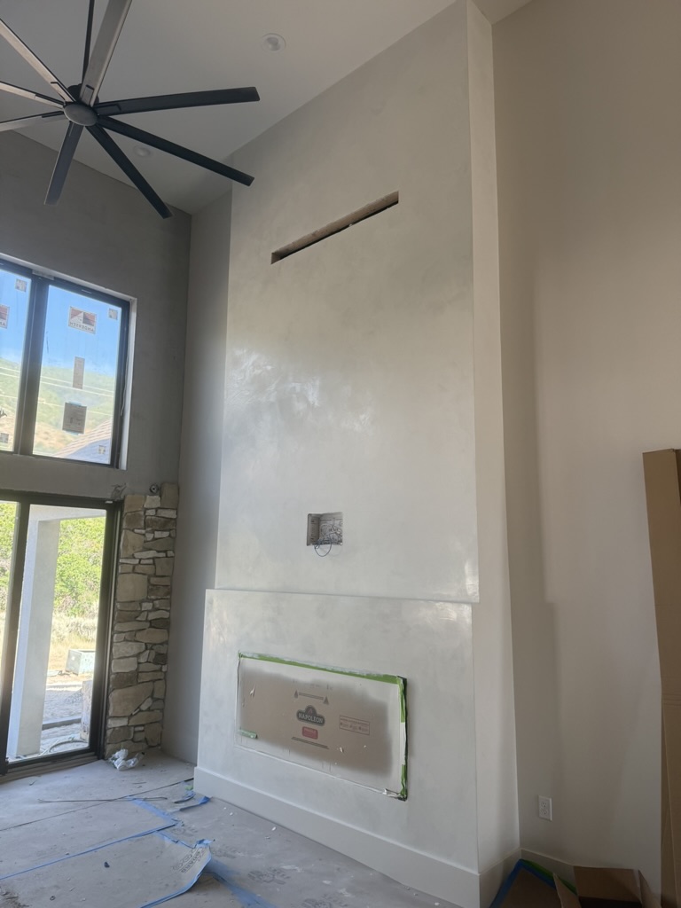 Custom plaster fireplace in progress